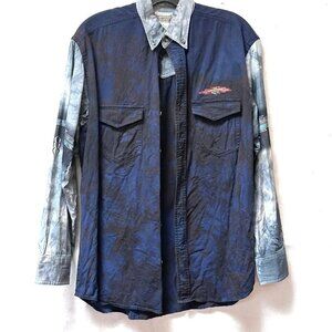 Express Riders Western Shirt Tie Dyed Shacket Rodeo Size Medium Blue Aztec Dyed